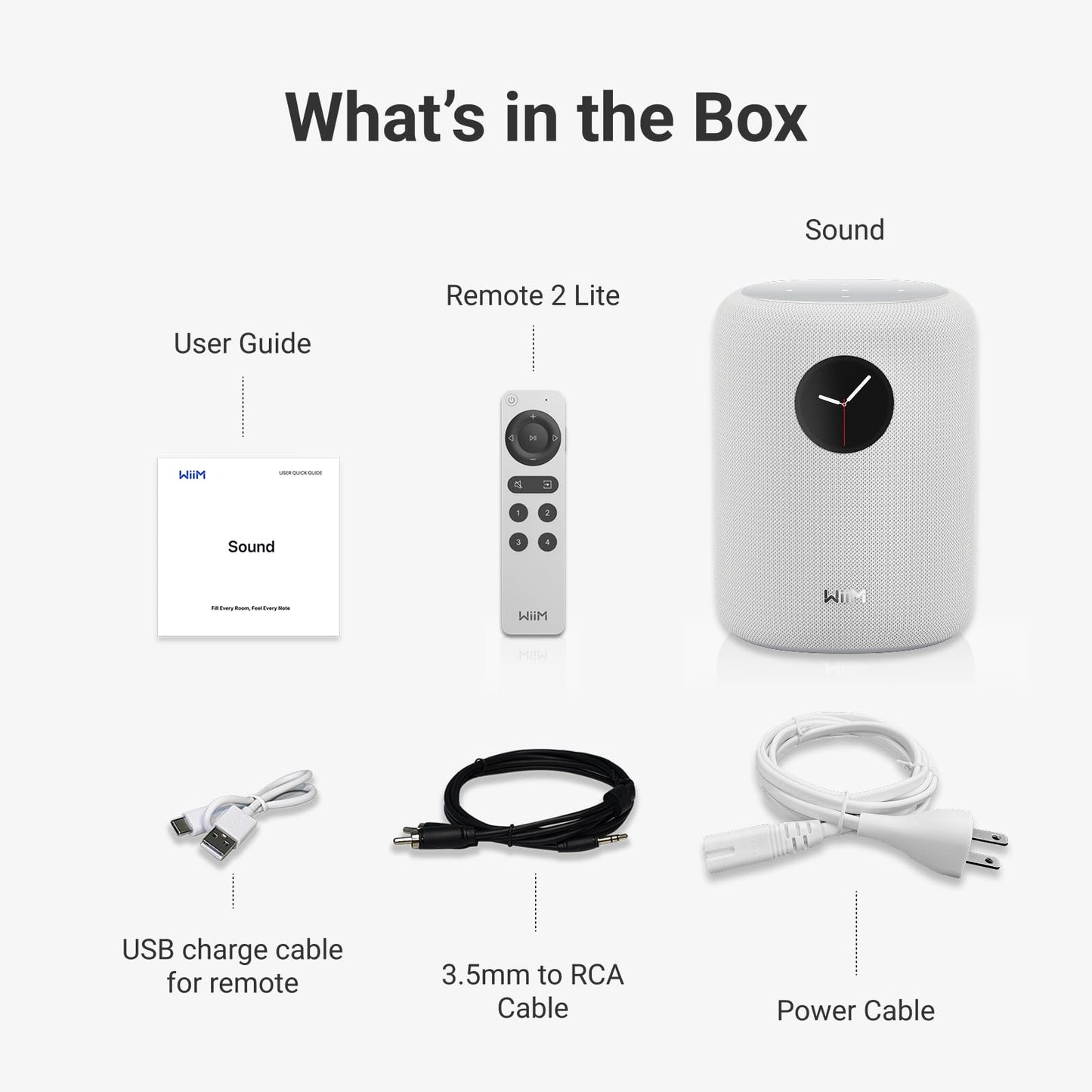WiiM Sound Smart Speaker with 1.8″ Touch Display, Hi‑Res 24‑bit/192 kHz, AI RoomFit™ Room Correction, 100W Peak, Wi‑Fi 6E/Bluetooth 5.3, Multi‑Room & Stereo Pairing, Remote Included, White