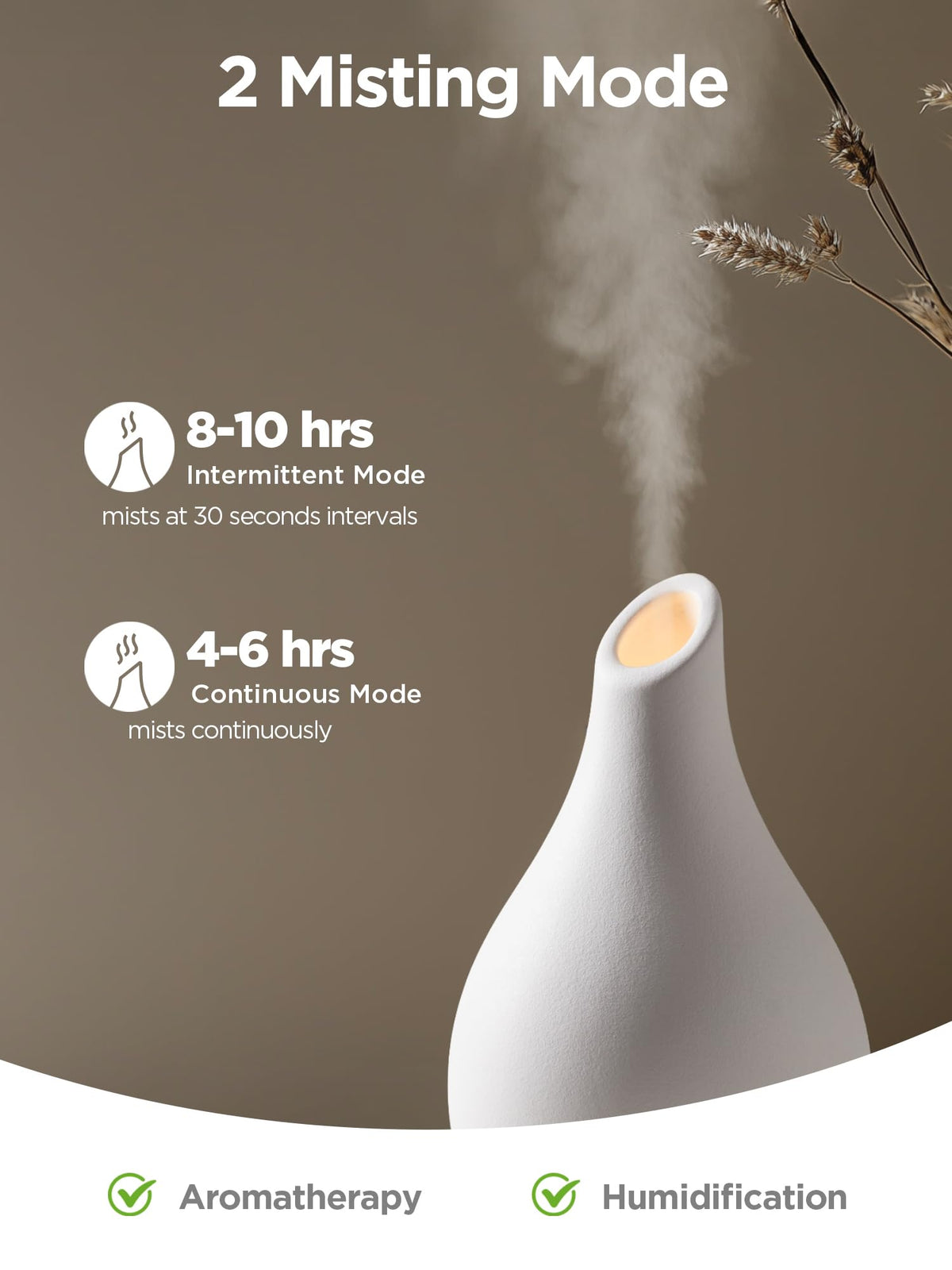 InnoGear Essential Oil Diffuser, 150ml Ceramic Diffuser Handcrafted Stone Aromatherapy Diffusers Ultrasonic Cool Mist Humidifier Vaporizer 2 Mist Modes Waterless for Home, White Vase-Shaped Ceramic