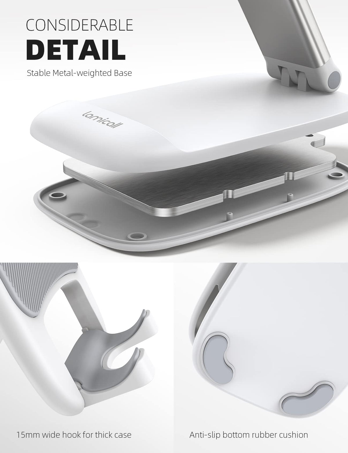 Lamicall White Cellphone Stand, Xmax Gift for Men Women Mother Father Girls Boys Coworkers, Desk Accessories, Telephone Stands, Workspace Organizersf, Gifts for Christmas