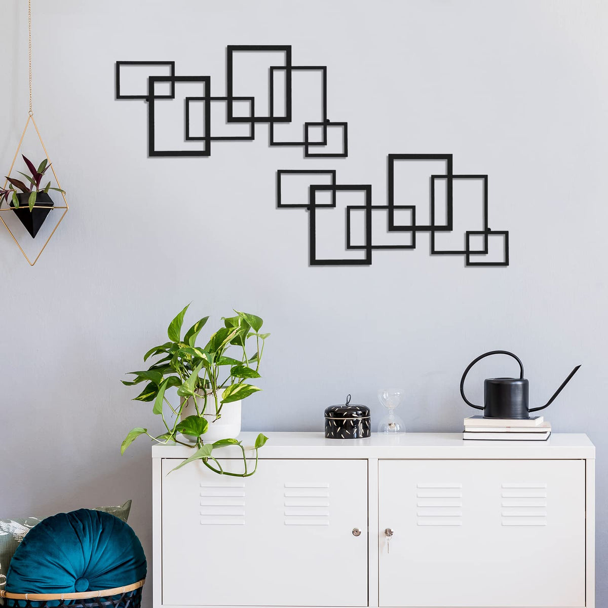 Geetery 2 Pcs Modern Geometric Metal Wall Art Minimalist Vertical Sculptures Wall Art Abstract Metal Decorations Wall Hanging Black Square Sign for Living Room Indoor Outdoor Bedroom Office