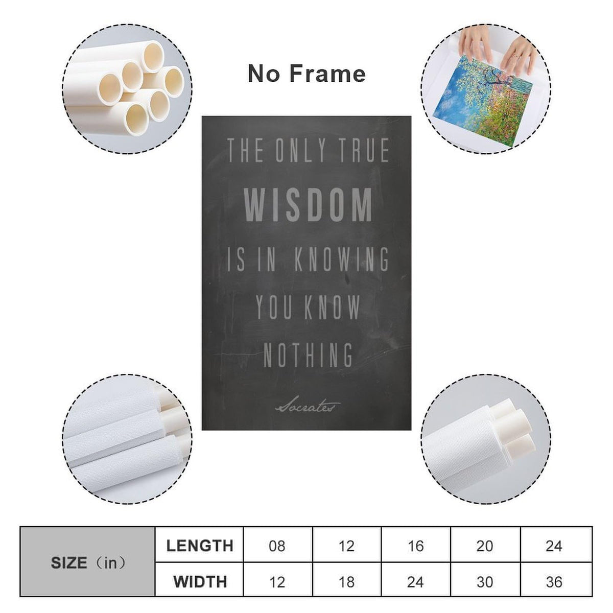 Minimalist Quote The Only True Wisdom Knowing You Know Nothing Canvas Printing Wall Art Prints Wall Decor Posters Scandinavian Bohemian for Living Room Bedroom Office Study 16x24inch(40x60cm)