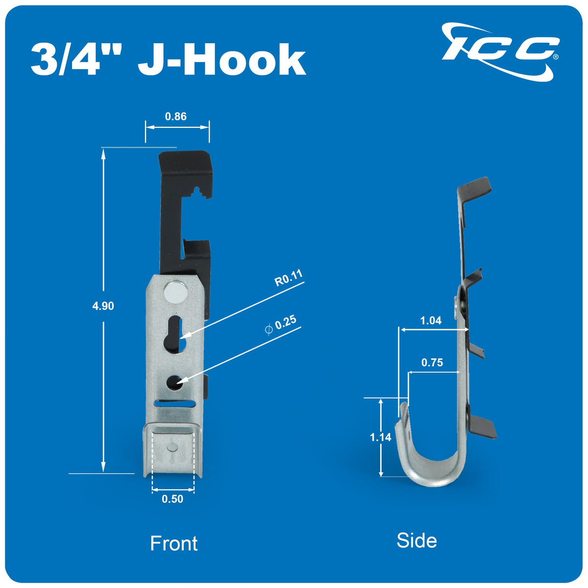 ICC-J-Hook with Batwing- 3/4in- 25 PK