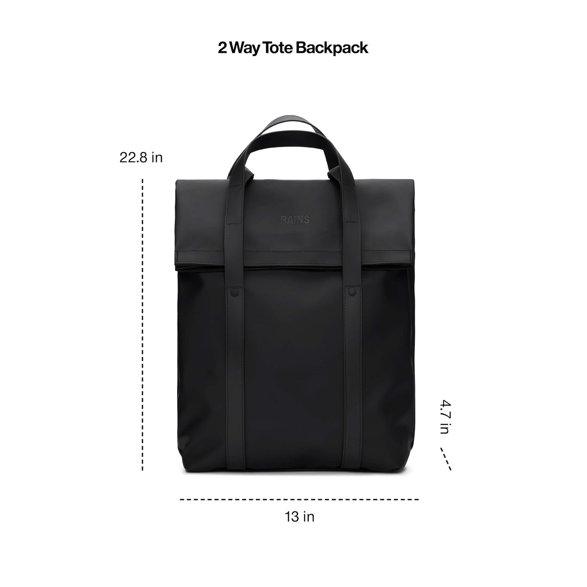 RAINS 2 Way Tote Backpack, Unisex for Men and Women, Black – Fits 16″ Laptop, Waterproof Commuter Backpack