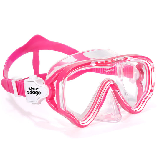 Seago Kids Swimming Mask Swim Diving Scuba Mask Snorkel Gear for Boys Girls Youth, Anti-Fog 180° Panoramic View Soft Silicone Skirt Kids Pool Underwater Swim Goggles with Nose Cover, Snorkel Equipment