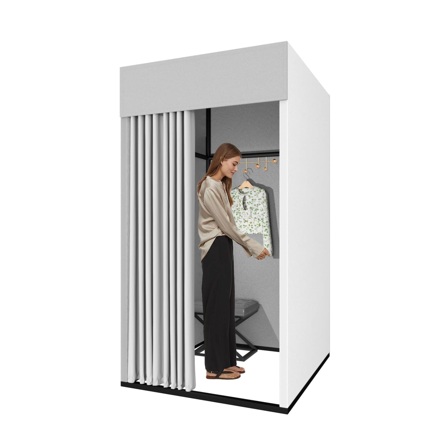 Madamera Clothing Store Fitting Room, Movable Square Changing Room, DIY Temporary Locker Room with Shading Curtain and Hook Up, Privacy Screen Partition for Office Outdoor Activity and The Mall