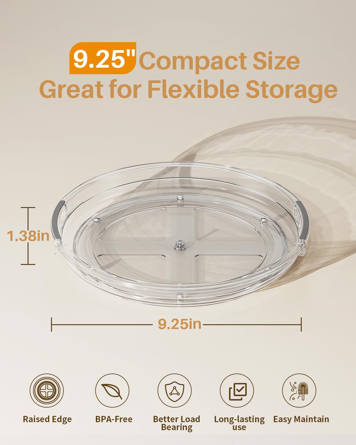 LAMU 2 Pack Lazy Susan Organizer 9.25 inch Lazy Susan Turntable for Cabinet, Rotating Spice Organization for Cabinet, Kitchen, Table Top, Countertop, Pantry Fridge Organizers and Storage, Clear