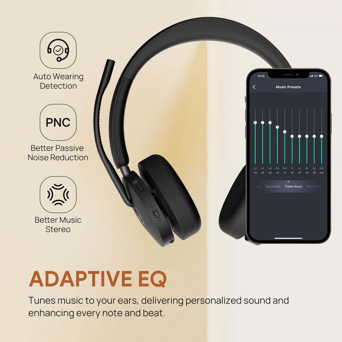 Yealink BH74 with Stand ANC Wireless Headset with Microphone for PC, Bluetooth Headset Noise Cancelling with 6 AI Mic, 32H Talk Time & Mute Button, Microsoft Teams Premium Open Office Certified UC