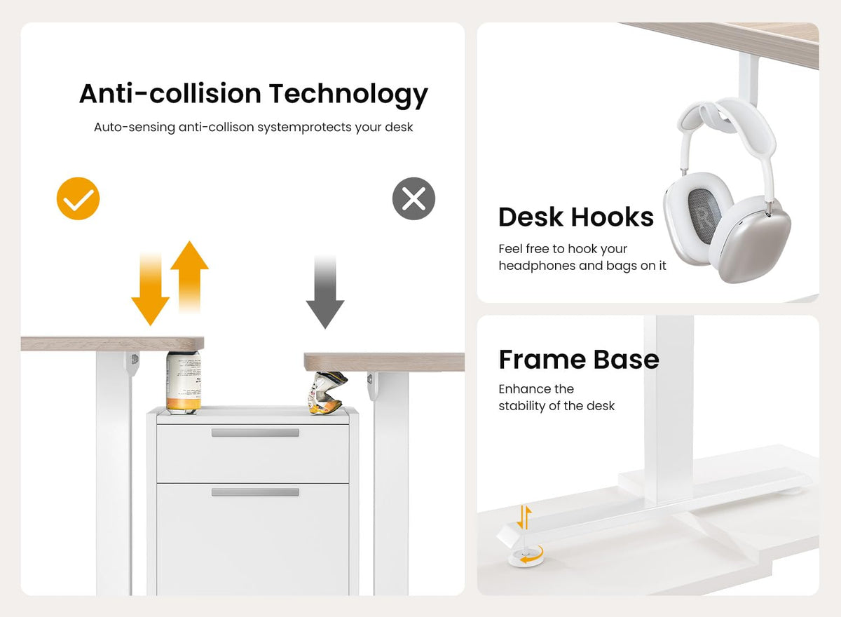 BANTI 48 × 24 Inches Standing Desk, Ergonomic, Electric Height Adjustable, Sit and Stand Up, Computer Office Desk with Splice Board, White Frame/Maple Top