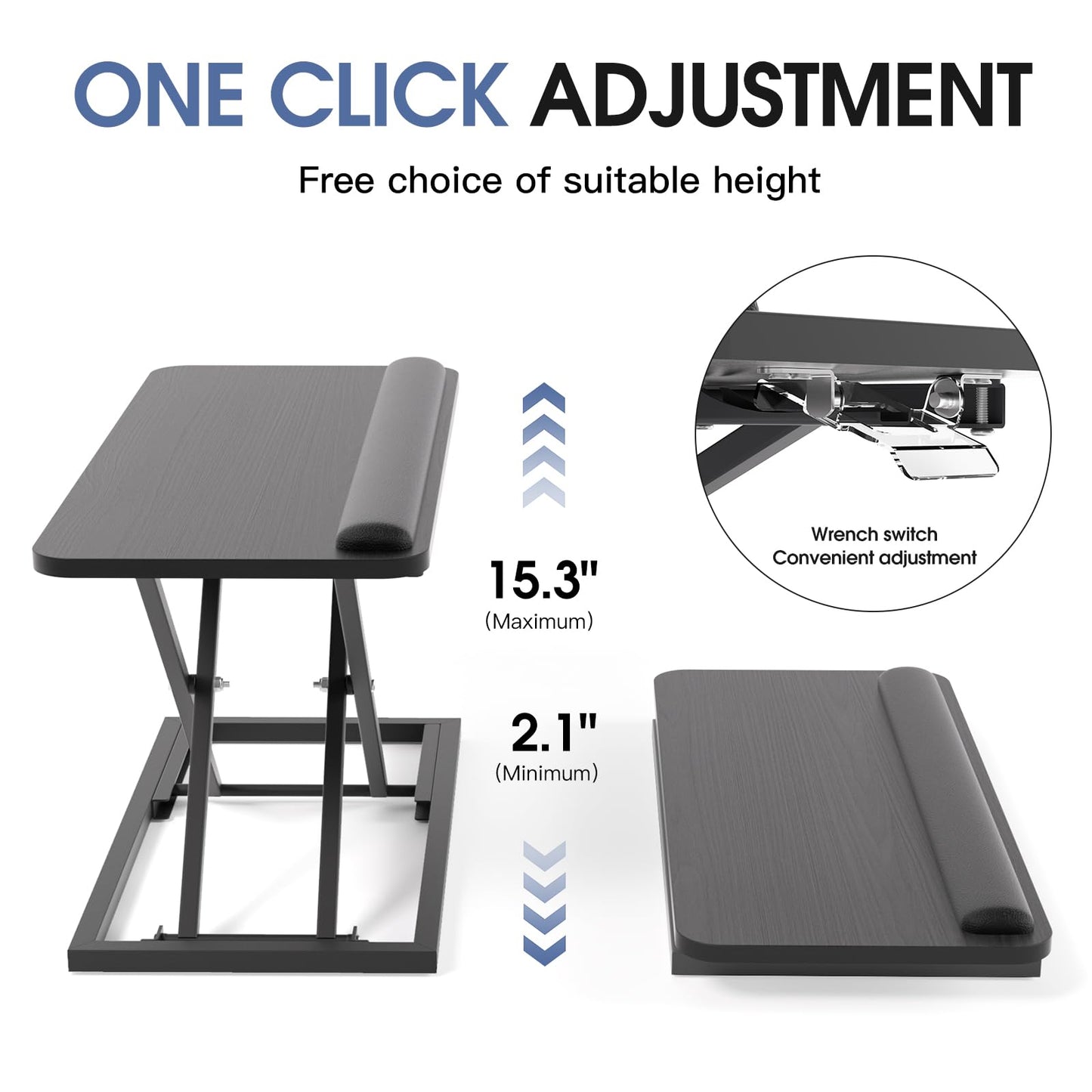 Omhuzsyo Standing Keyboard Tray Keyboard stand, Adjustable Height Keyboard and Mouse Riser for Desktop,For Ergonomic Sit Stand Workstations With Wrist Rest、Laptop Desk 26.7 x 11.7 Inch(Black)