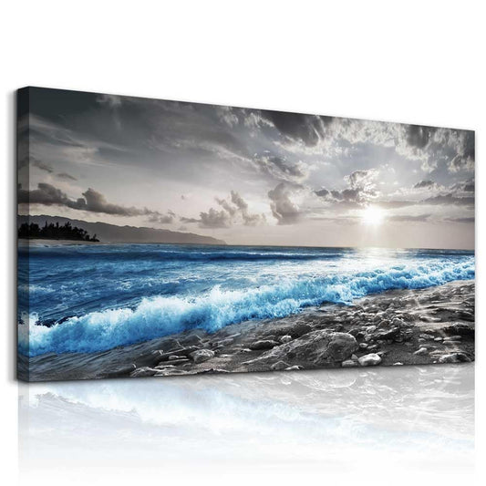 hyidecorart Wall Decor For Living Room Framed Canvas Wall Art For Office Bedroom Decorations Blue Ocean Wall Painting Black and White Beach Pictures Artwork Modern Mural Home Walls Decor