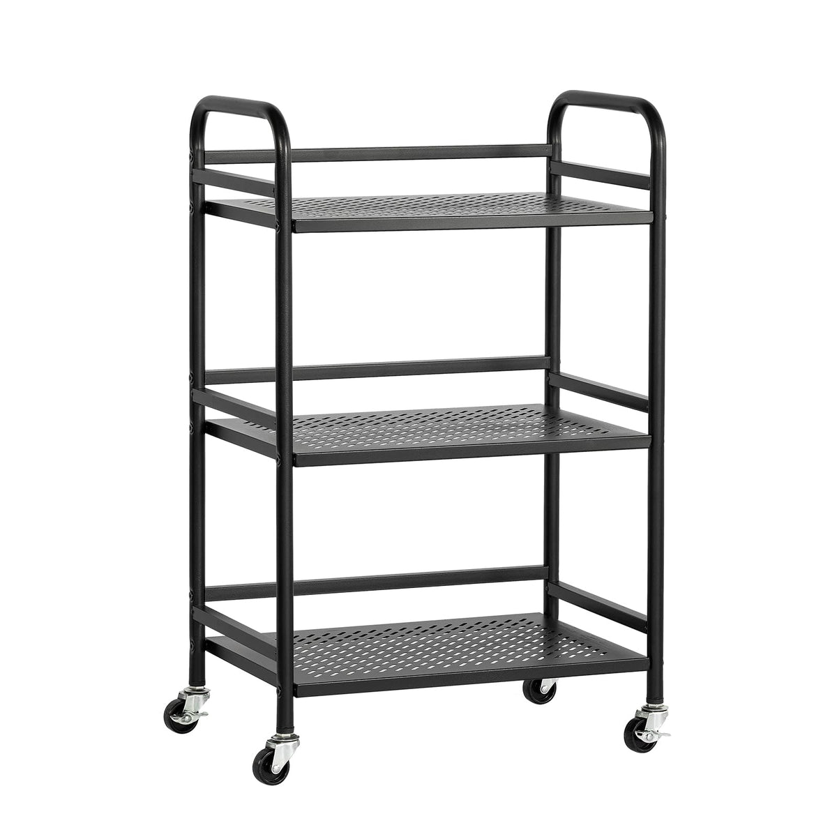 HDANI 3 Tier Rolling Cart,Heavy Duty Multifunctional Metal Frame-Supports 22 Lbs Per Tier,Mesh Rolling Cart with 2 Lockable Wheels for Office,Home,Bedroom,Kitchen,Bathroom,Black