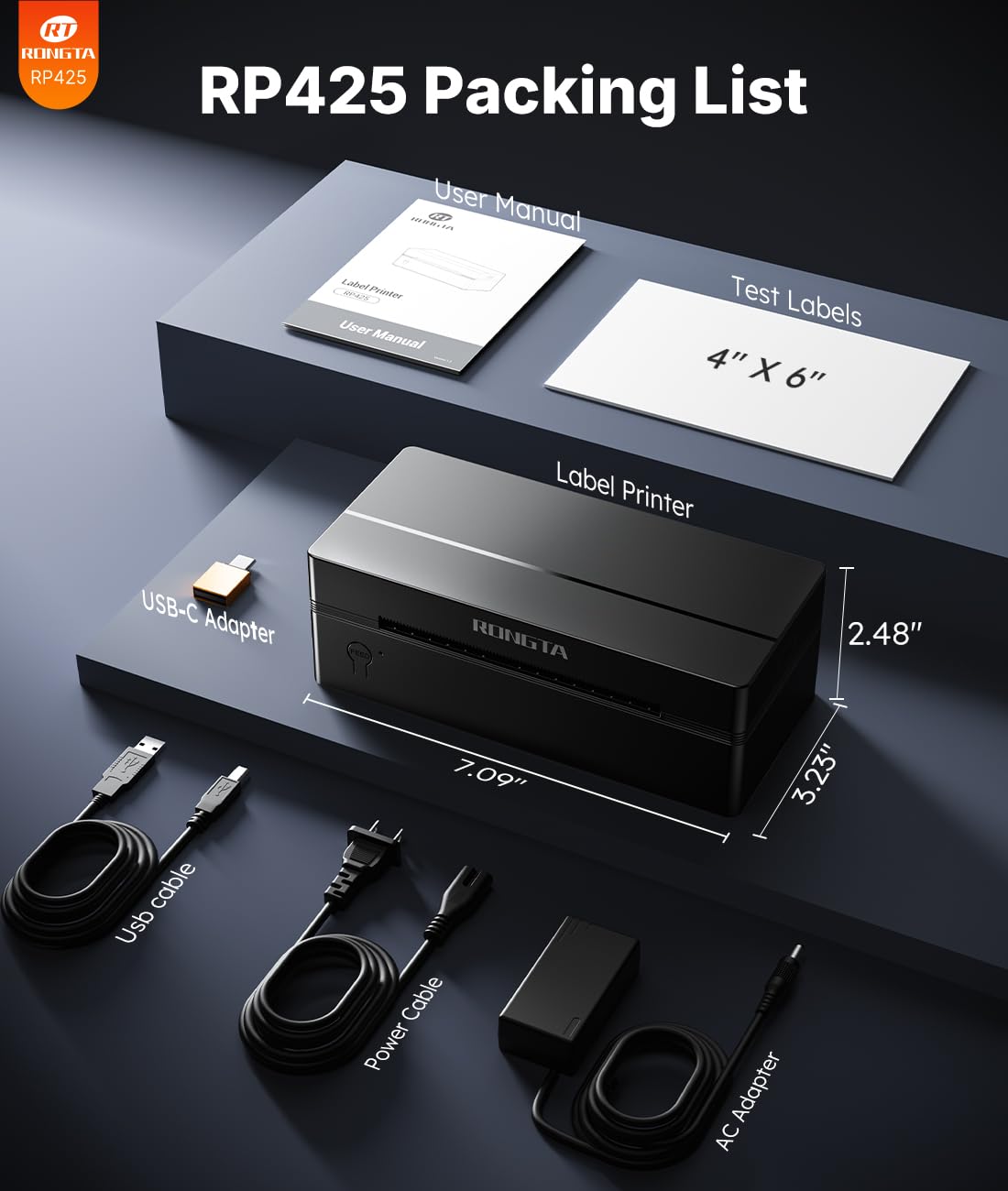 Rongta Bluetooth Shipping Label Printer, Wireless 4x6 Thermal Label Printer for Shipping Packages, Support Android, iPhone, Widely Used for Amazon, Ebay, Shopify, Etsy, UPS, Black