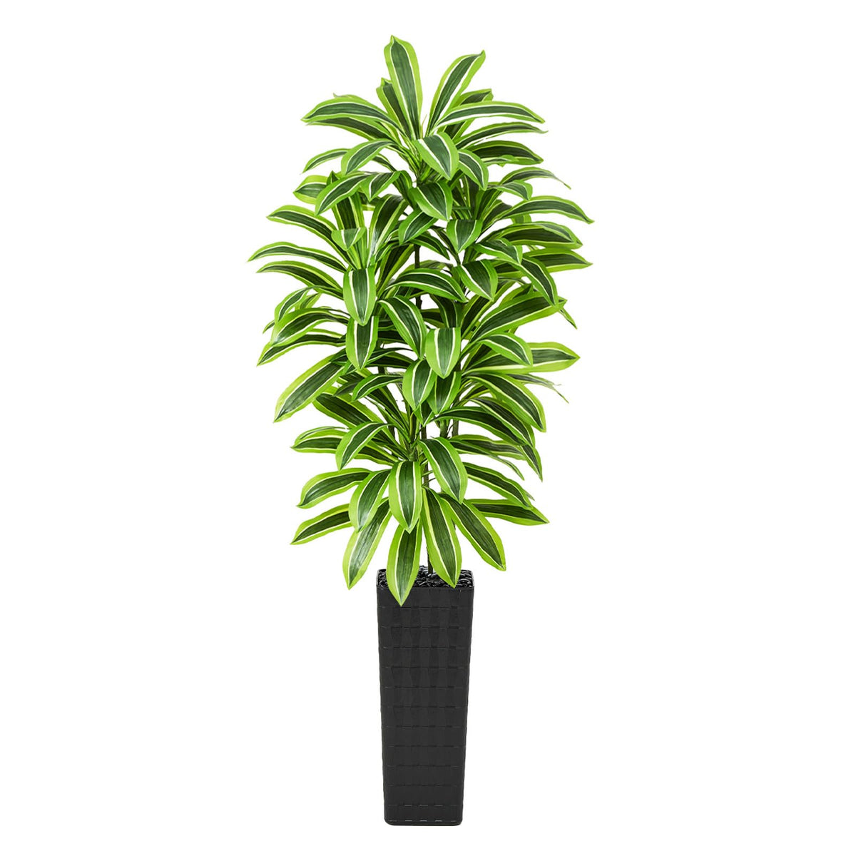 Artifical Yellow Dracaena Tree Indoor, 7FT Tall Fake Floor Plants with Black Planter & Pebbles, Fuax Silk Yucca Tree for Home Office Living Room Bedroom Farmhouse Modern Outdoor Topiary Tree