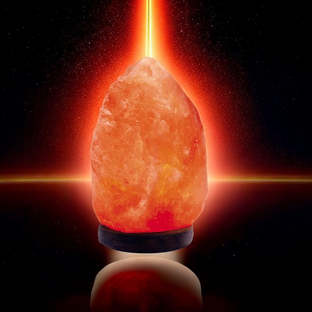 Needs&Gifts Himalayan Salt Lamp with Natural Himalayan Crystal Rock, Hand Crafted Wooden Base from Foothills of The Himalayas, Home Decor, Night Light & Gifts