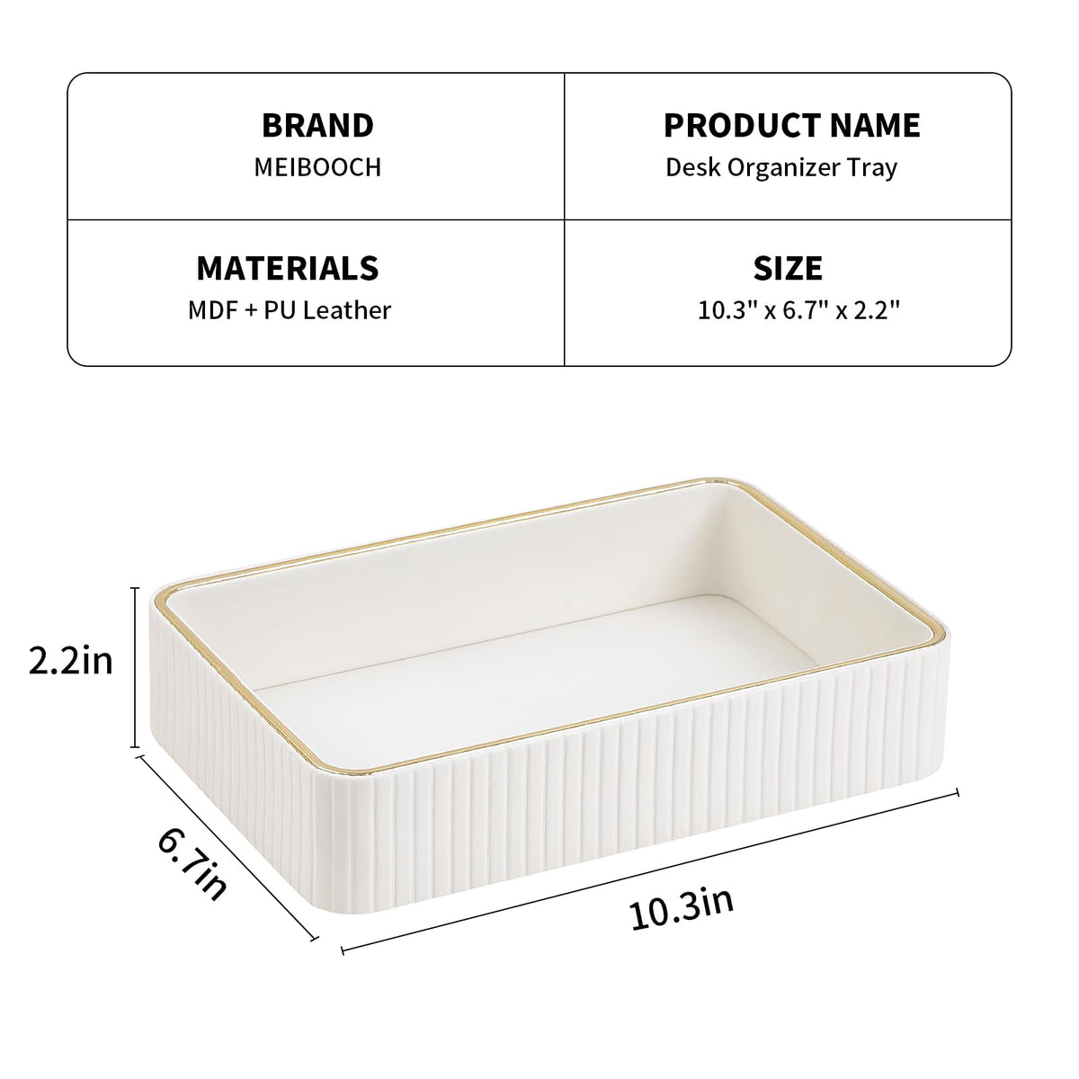 MEIBOOCH Desk Organizer Tray, PU Leather Nightstand Organizer Perfume Valet Tray for Men Women, Decorative Vanity Trays Trinket Dish Key Bowl for Entryway Table (Ivory, Medium)