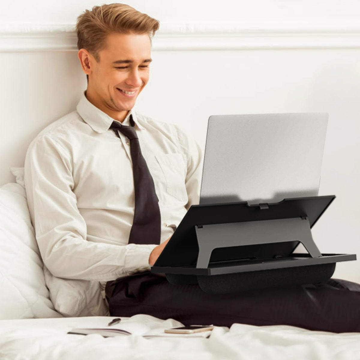 Adjustable Laptop Desk with 8 Angles - Cushioned Lap Desk for 15.6 Inch Laptops, Portable with Handle for Home & Office