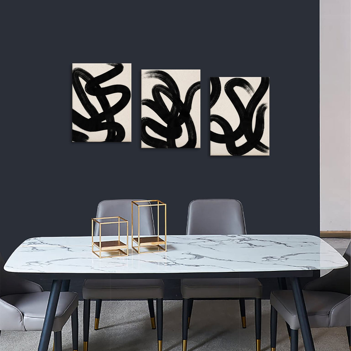 arteWOODS Wall Art Canvas Set Abstract Lines Pictures Modern Mid Century Boho Wall Decor Minimalist Abstract Black Stroke Lines Canvas Painting Artwork Living Room Bedroom Home Office 12"x16" Set of 3