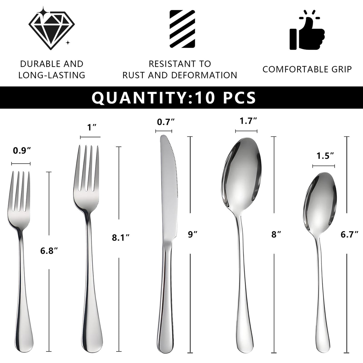 eieioo Silverware Set, Stainless Steel Cutlery Set for 2, Flatware Set Service 10 Pcs, Cutlery Utensil Sets with Knives, Spoons and Forks Sets, Mirror Polished, Dishwasher Safe (Set of 2)