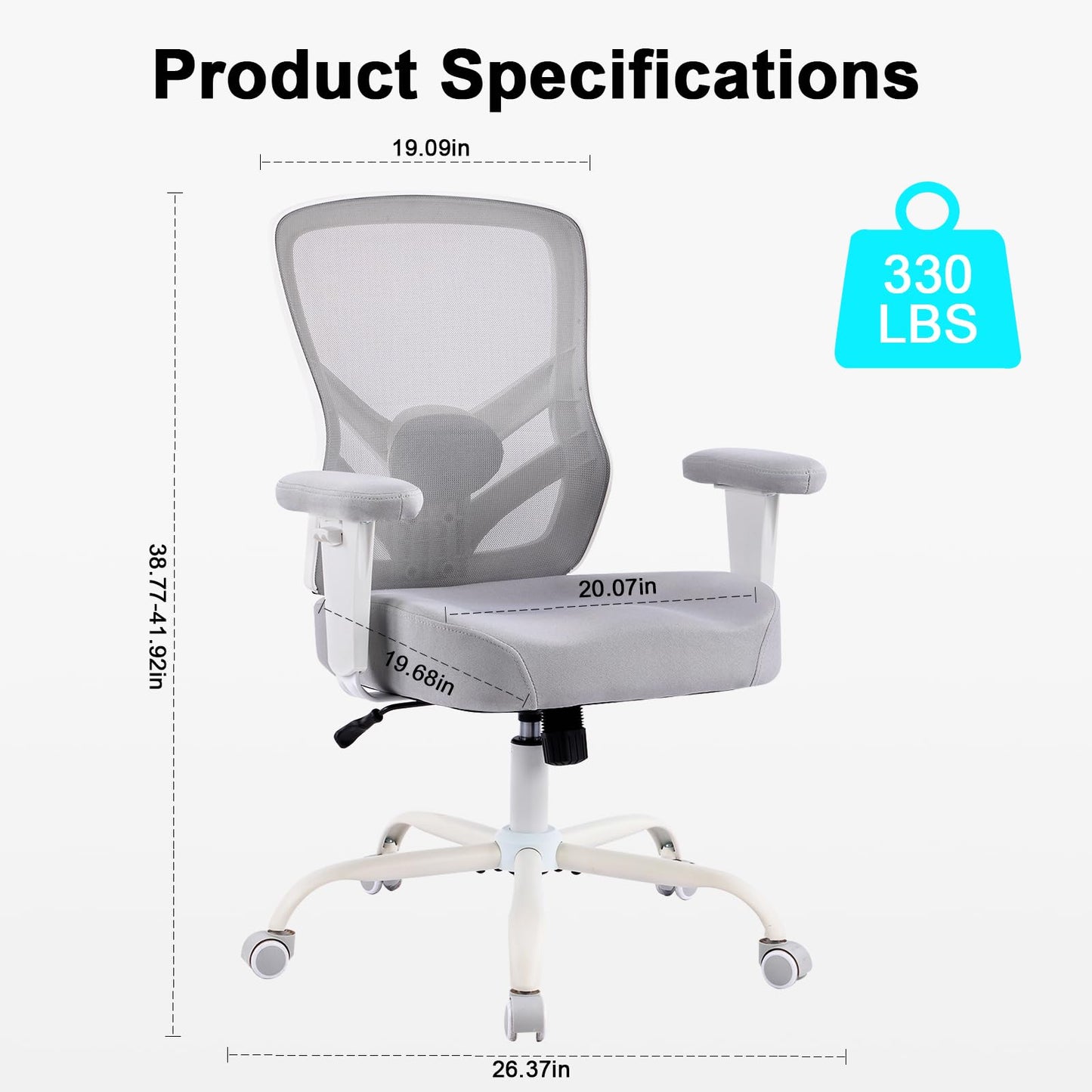 YFO Ergonomic Office Chair, Mesh Computer Desk Chair with Adjustable Back Lumbar Support and Armrests, Comfy Executive Rolling Swivel Task Chair for Home Office, Grey