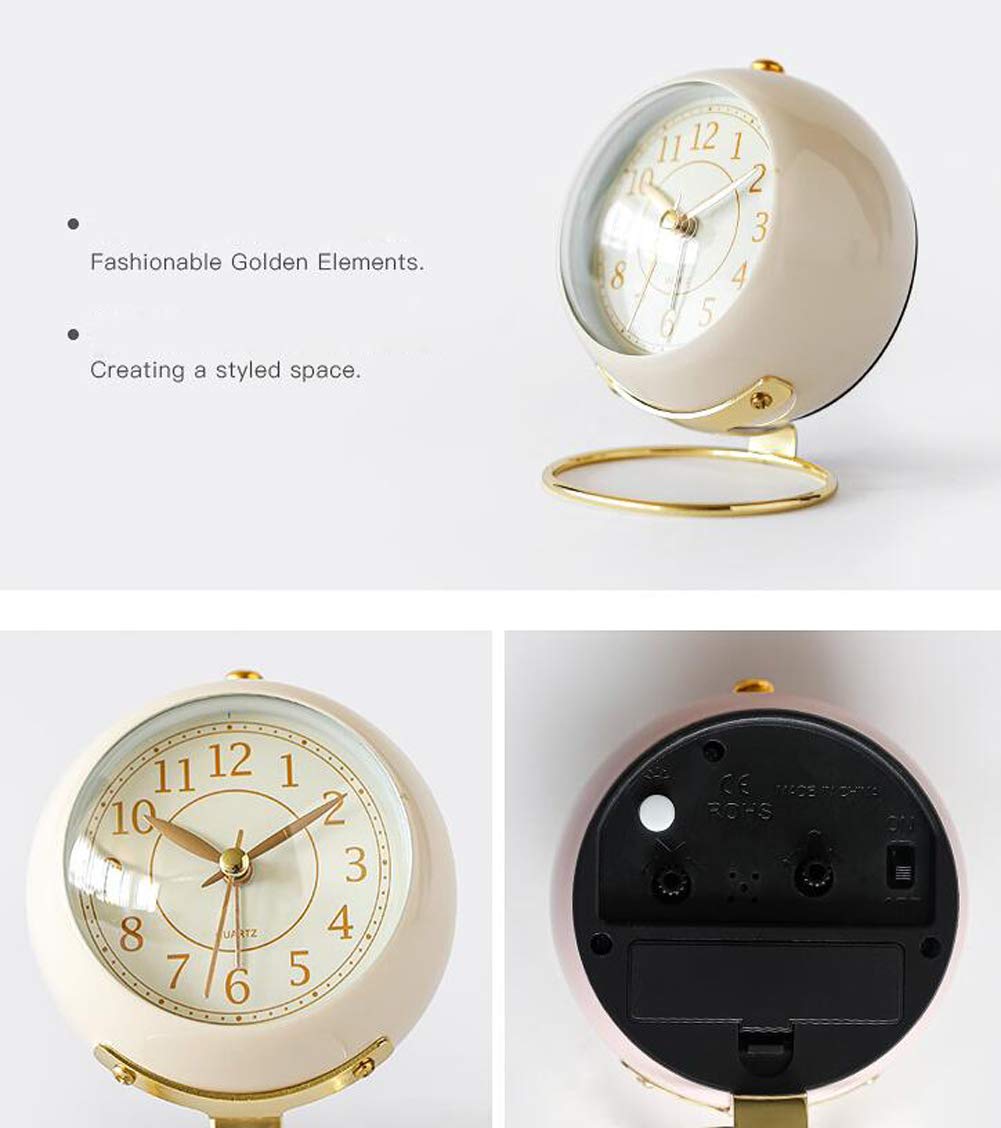SHISEDECO Small Tableclocks Classic Non-Ticking Tabletop Alarm Clock with Backlight, Battery Operated Astronaut Deskclock with HD Glass for Living Room Bedroom Bedside Indoor Decor (White)