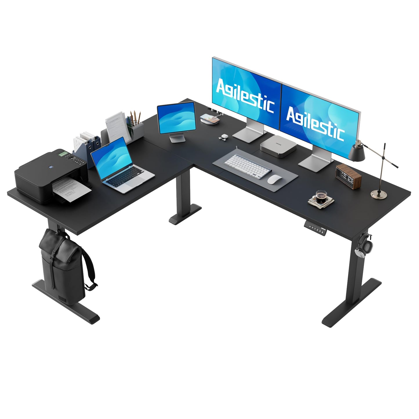 Agilestic 63 x 55 Inch L Shaped Standing Desk Adjustable Height, Corner Standing Desk, Sit Stand Up Computer Table, Splice Board, Black