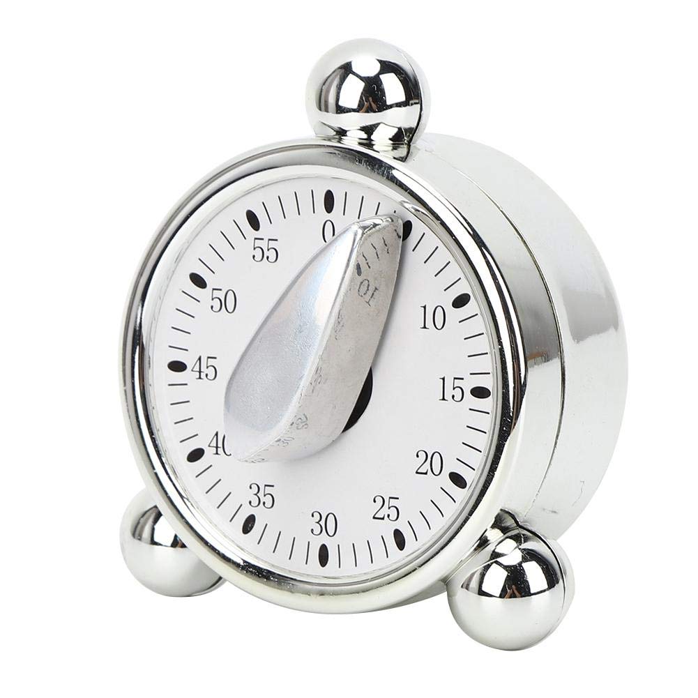 Baking Timer Mechanical Cooking Reminder 60 Minute Kitchen Timer, Silver
