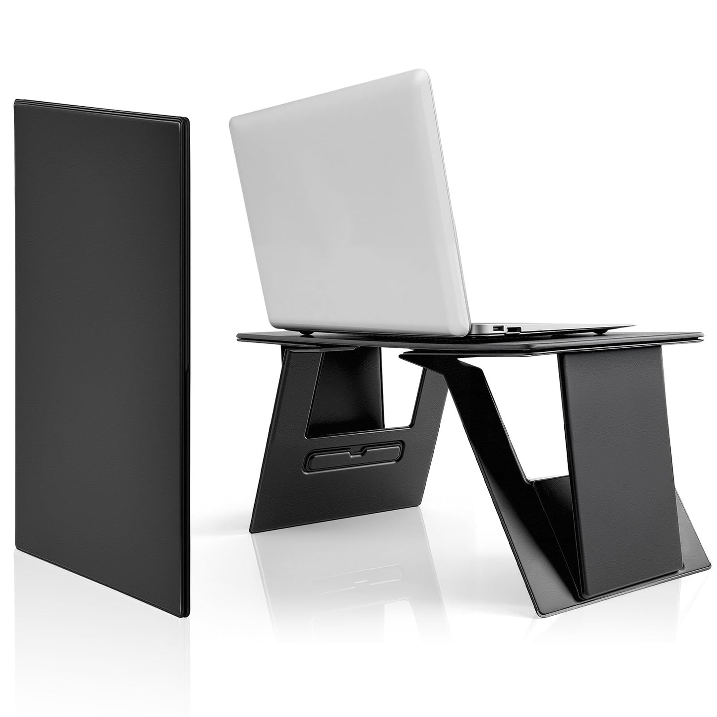 Leinuosen Foldable Laptop Desk Portable Lightweight Travel Laptop Table PU Leather Non-Slip Computer Retractable Desk for Bed, Car Sofa, Travel, Work