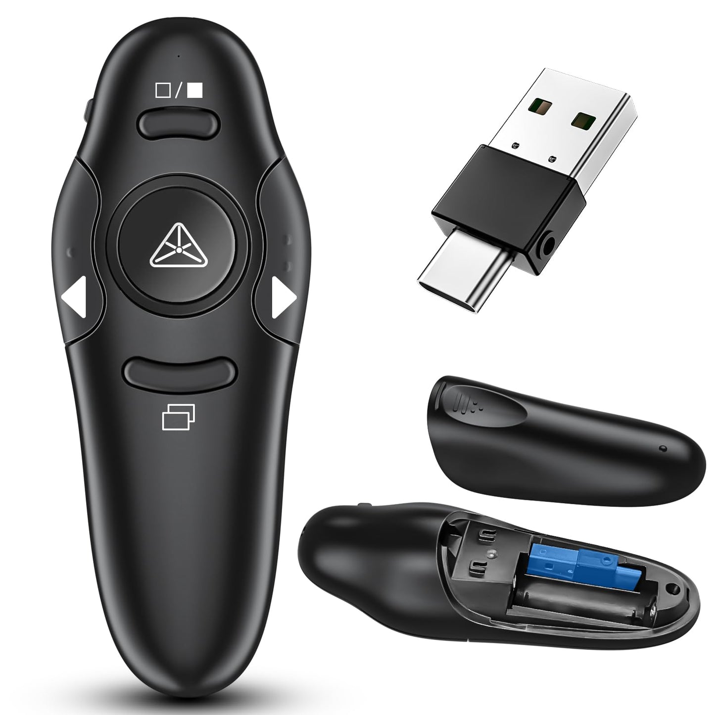 2-in-1 USB Type C Presentation Clicker Wireless Presenter Remote with Laser Pointer, RF 2.4GHz USB C PowerPoint Clicker Slide Advancer for Computer/Mac/Laptop