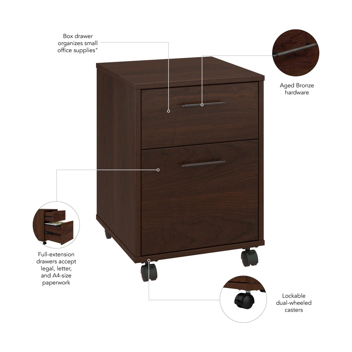 Bush Home Key West 2 Drawer Mobile File Cabinet in Bing Cherry