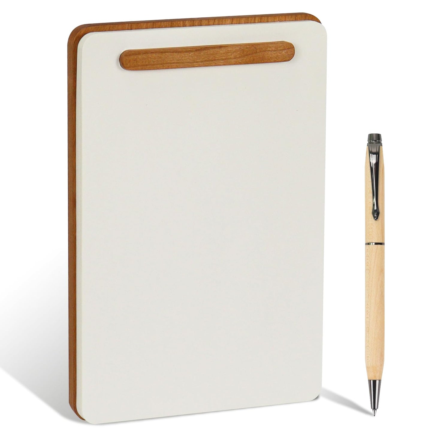 MultiBey Cherry Wood Memo Board - Magnetic Notepad Holder with 50 Custom-Cut Paper Refills and Wood Ballpoint Pen, Flush Writing Surface Wood Board for Menus, Checklists, Office Desk