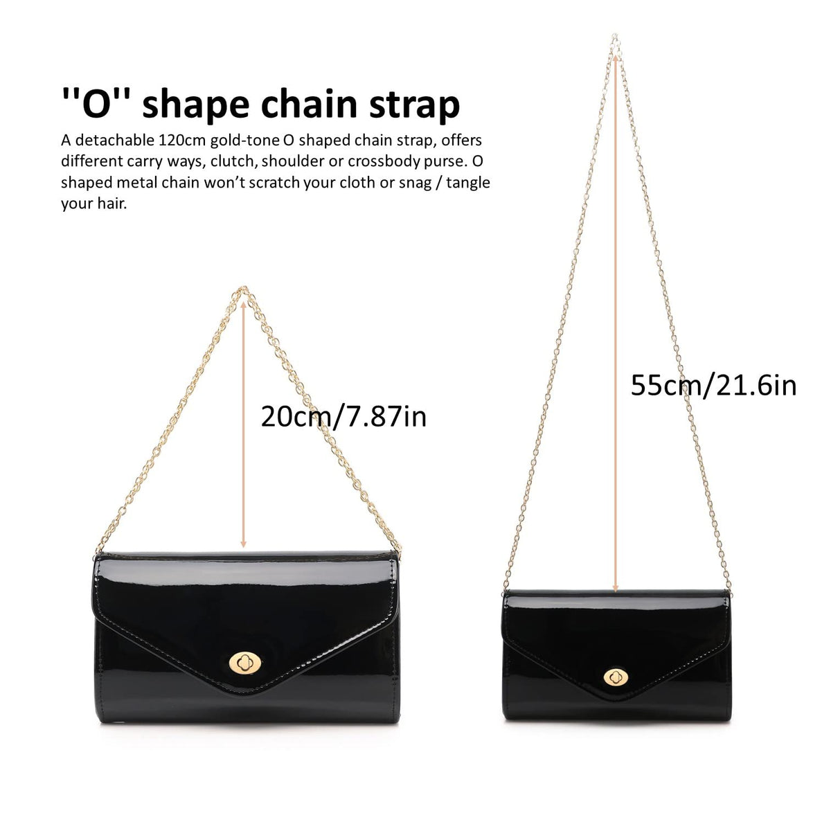 Patent Leather Envelope Clutch Womens Evening Handbag Stylish Shoulder Crossbody Bag for Dating Wedding Party Prom (Black 3008)