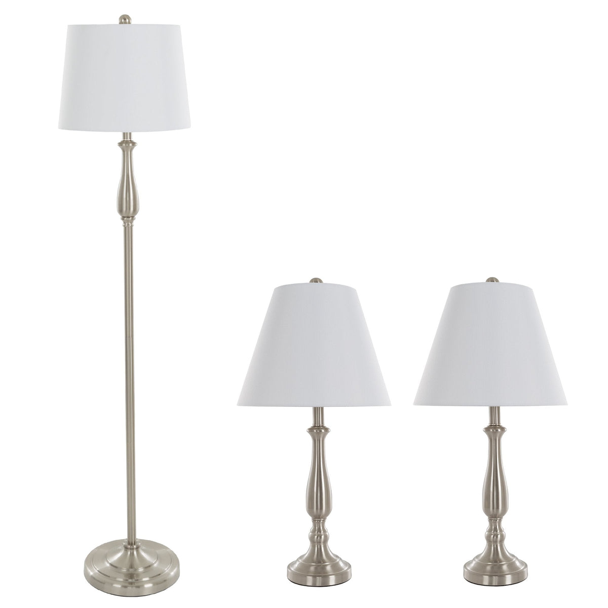 3-Piece Home Lighting Set - Coordinating Bundle with 2 Table Lamps and 1 Floor Lamp for Home and Office Decor by Lavish Home (Silver)