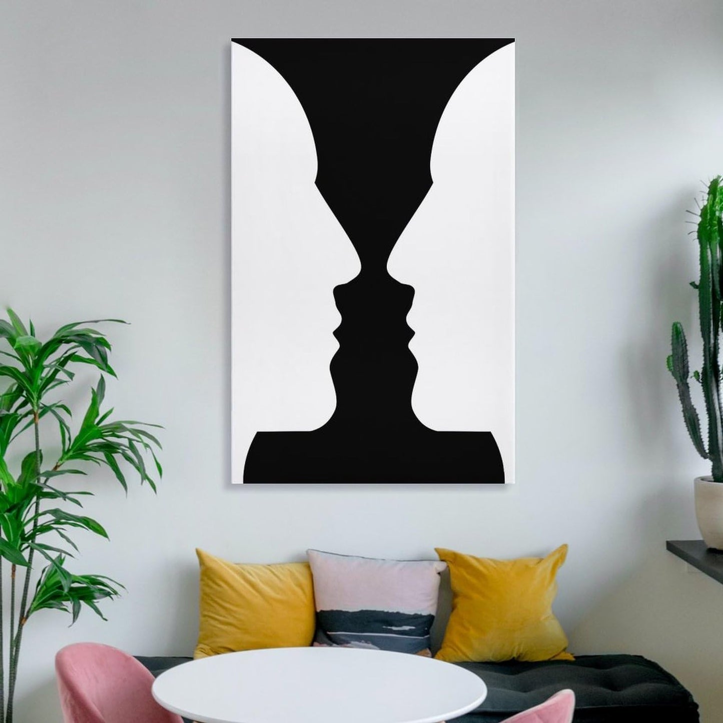 Optical Illusion Vase Faces Canvas Printing Wall Art Prints Posters Black And White Minimalist Scandinavian Wall Decor for Living Room Bedroom Office Study Classroom Modern Home 12x18inch(30x45cm)