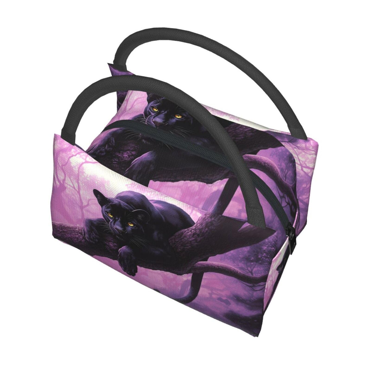 ainori Black Panther Insulated Lunch Box for Fantasy Lovers,Reusable Tote Bag with Mystical Forest,Portable Lunchbox Handbag,Makeup Bags Organizer Gifts for Work Office Travel Picnic,11x6.3x6.7in