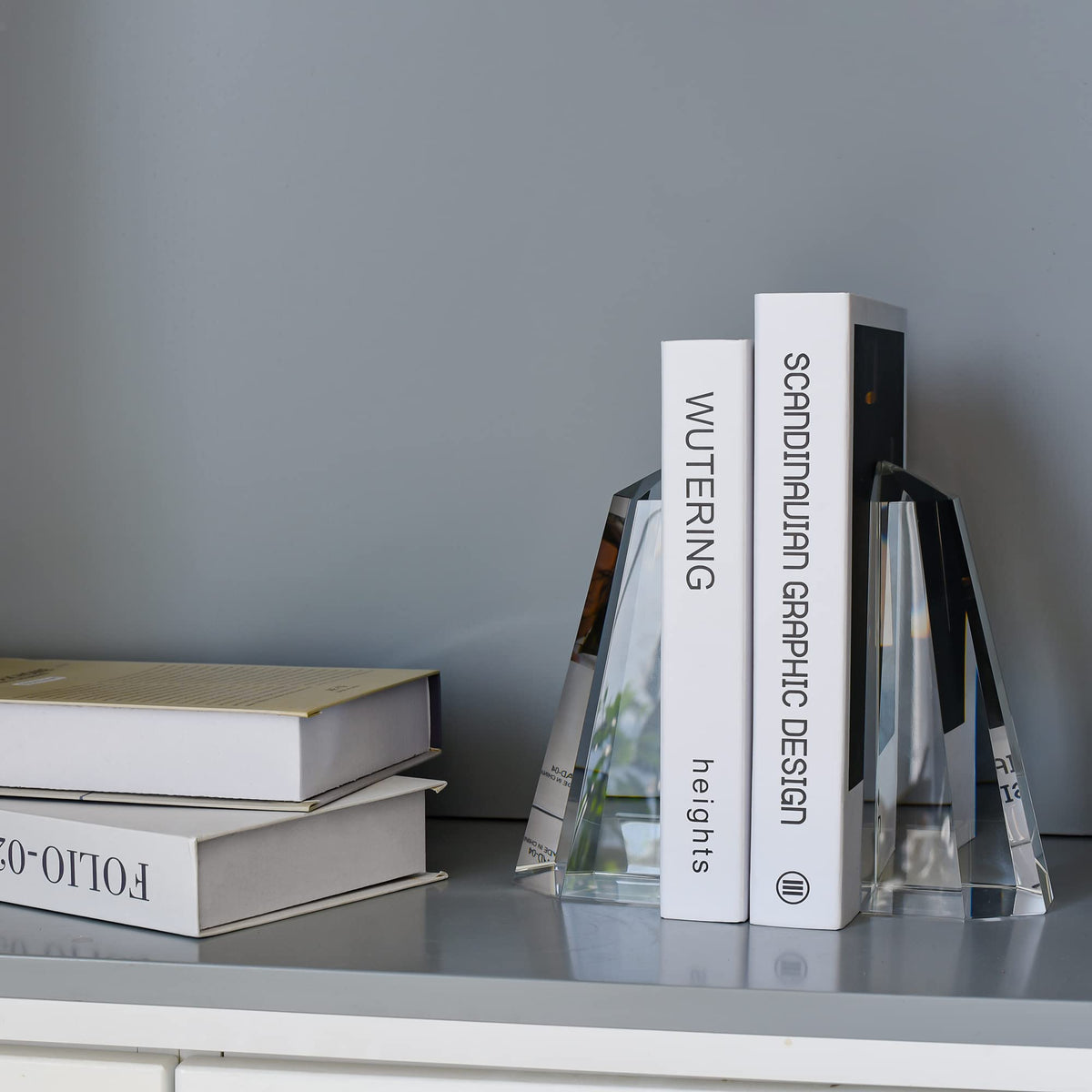 Kitcom Handmade Crystal Bookends Half-Obelisk Design, 1 Pair of Decorative Tabletop Bookends for Office, Home, Desk