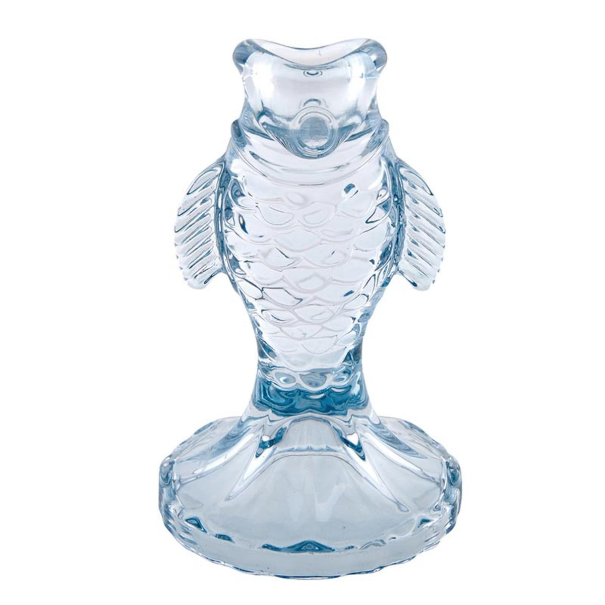 47th & Main Candle Holder for Taper Candle Fish-Shaped Glass Candlestick Candleholder, 3" Dia x 5" H, Blue
