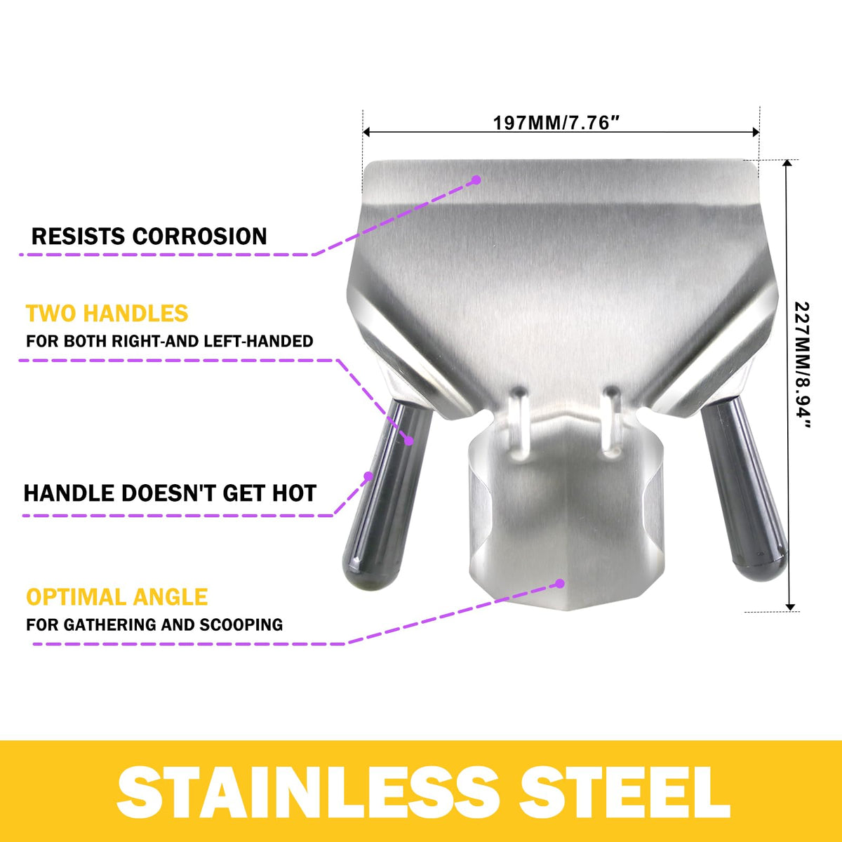 CNQLIS Double Handle Popcorn Scoop and Salt Shaker, Stainless Steel, Silver, 1 Count