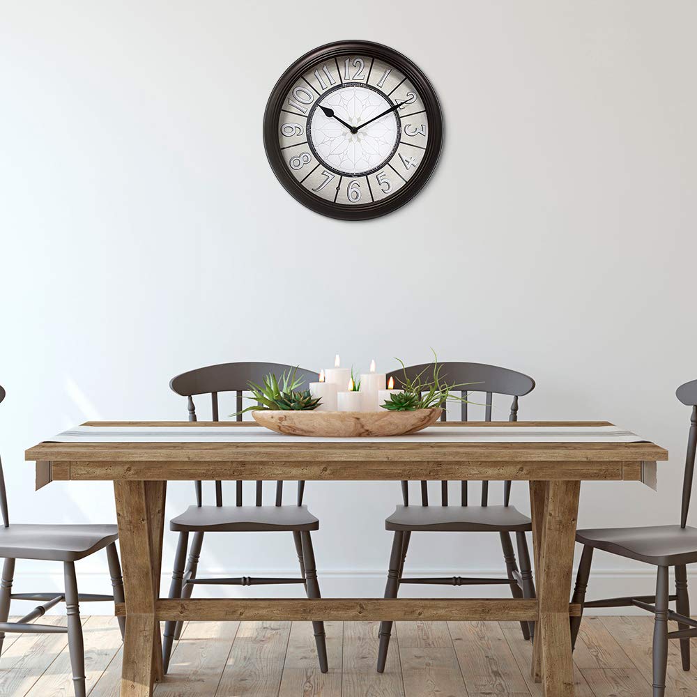 Presentime & Co. 12.6" Illuminated Farmhouse Wall Clock, Silent Battery Operated Night Light Wall Clock with Smart LED Sensor for Living Room, Bathroom, Kitchen, Home Office, Oil Rubbed Bronze Finish