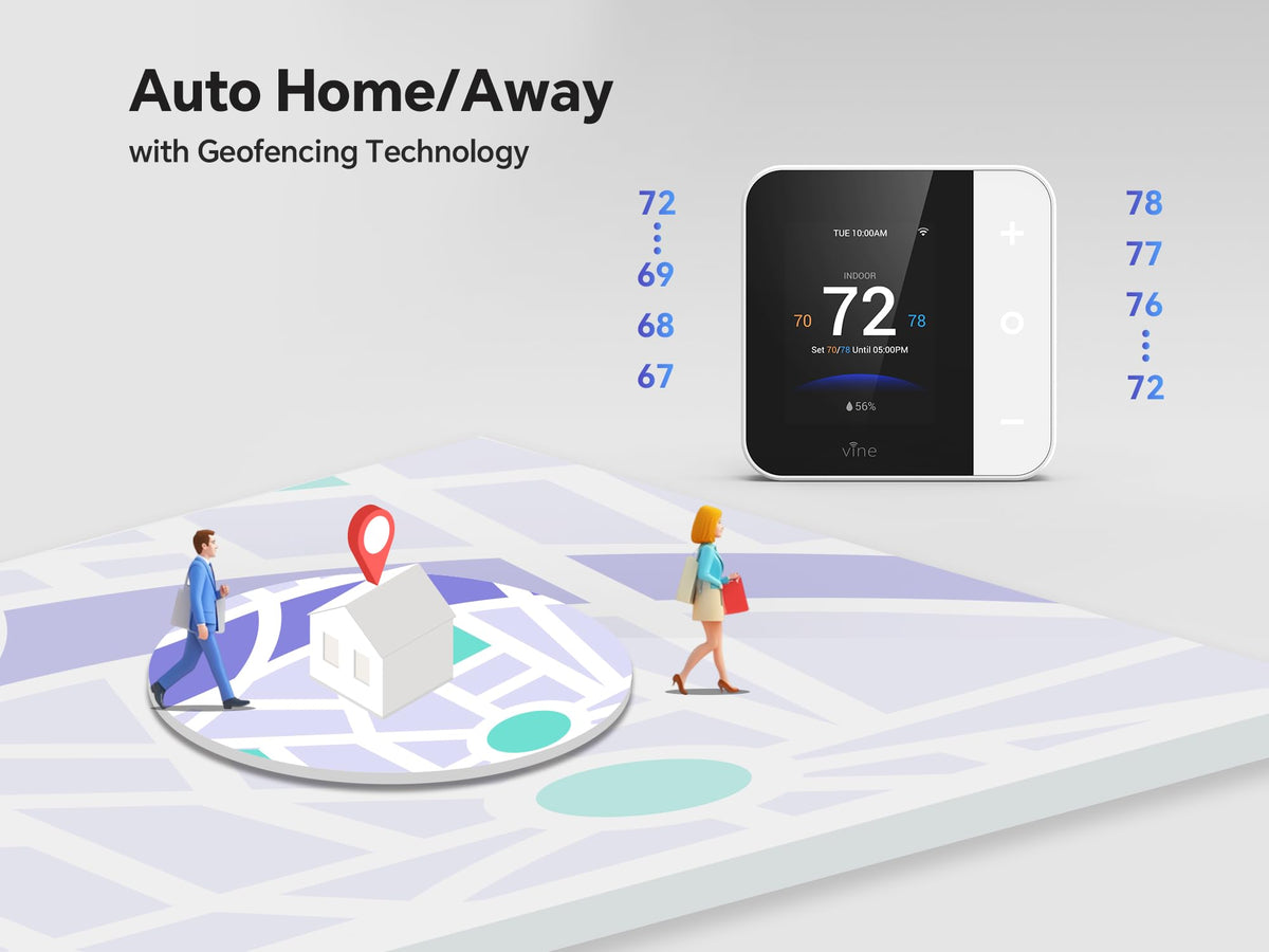 vine Smart Thermostat for House, WiFi Thermostats for Home Compatible with Alexa and Google Assistant, 7day x 8period Programmable, Energy Star Certified, C-Wire Required
