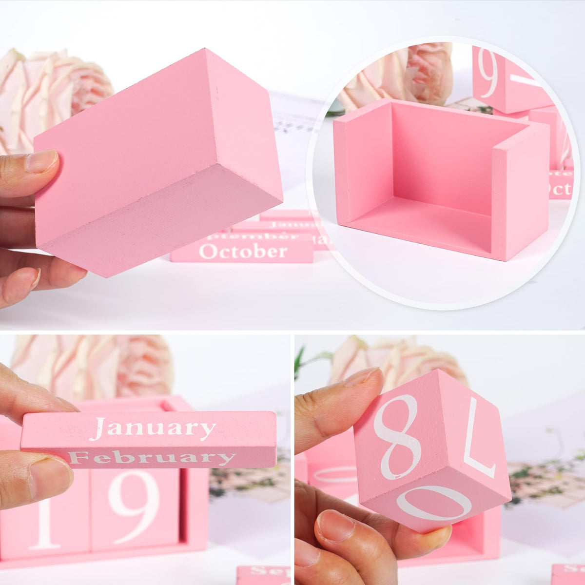Notakia Pink Decor Wooden Desk Blocks Calendar Perpetual Block Cute Office Pink Desk Accessories Preppy Room Decor for Women