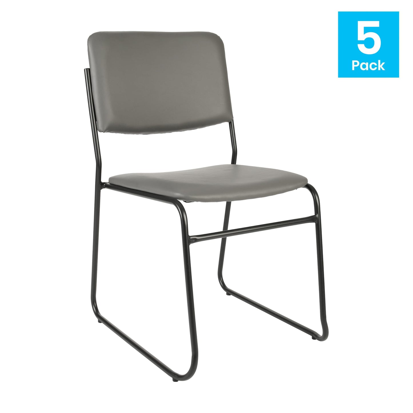 Flash Furniture Hercules Series High Density Vinyl Stacking Chairs for Waiting Rooms and Offices, Lobby Chairs with Padded Seats and Frames, Set of 5, Gray