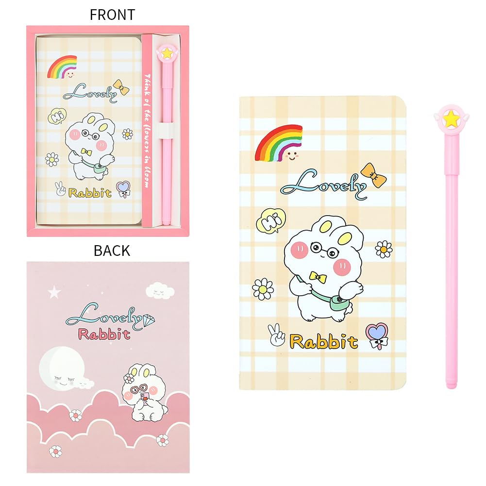 2 in 1 Rabbit Stationery Gift Box Set Includes 1 Pcs Rabbit Bunny Notebook Pocket Journal Hardcover Writing Notepad Diary and 1 Pcs Pen Gift for Birthday Christmas Kids Study Office School Supplies