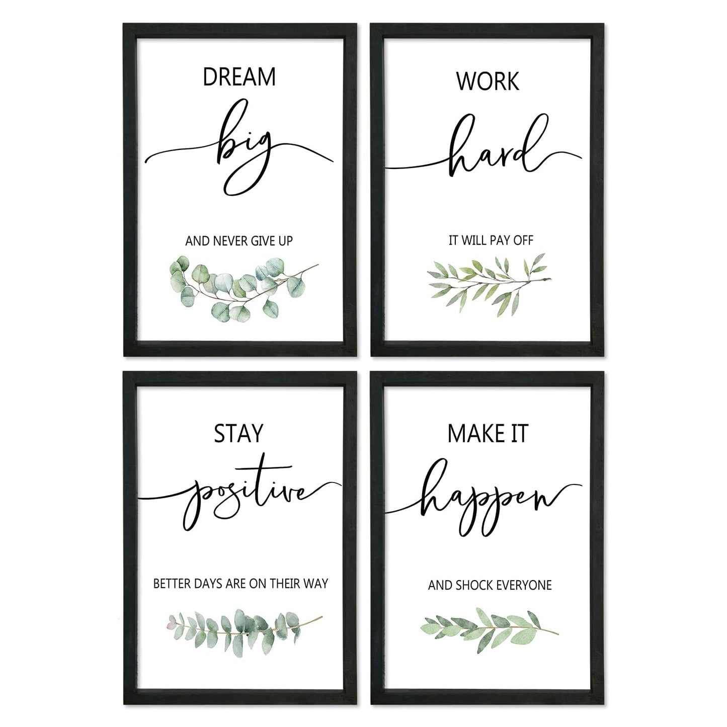 YWJKWLGS Inspirational Quote Wall Art Set 11x16 Inch Set of 4 Motivational Home & Office Decor for Positive Family Encouragement Wooden Framed Signs (Black)