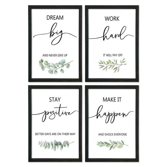 YWJKWLGS Inspirational Quote Wall Art Set 11x16 Inch Set of 4 Motivational Home & Office Decor for Positive Family Encouragement Wooden Framed Signs (Black)