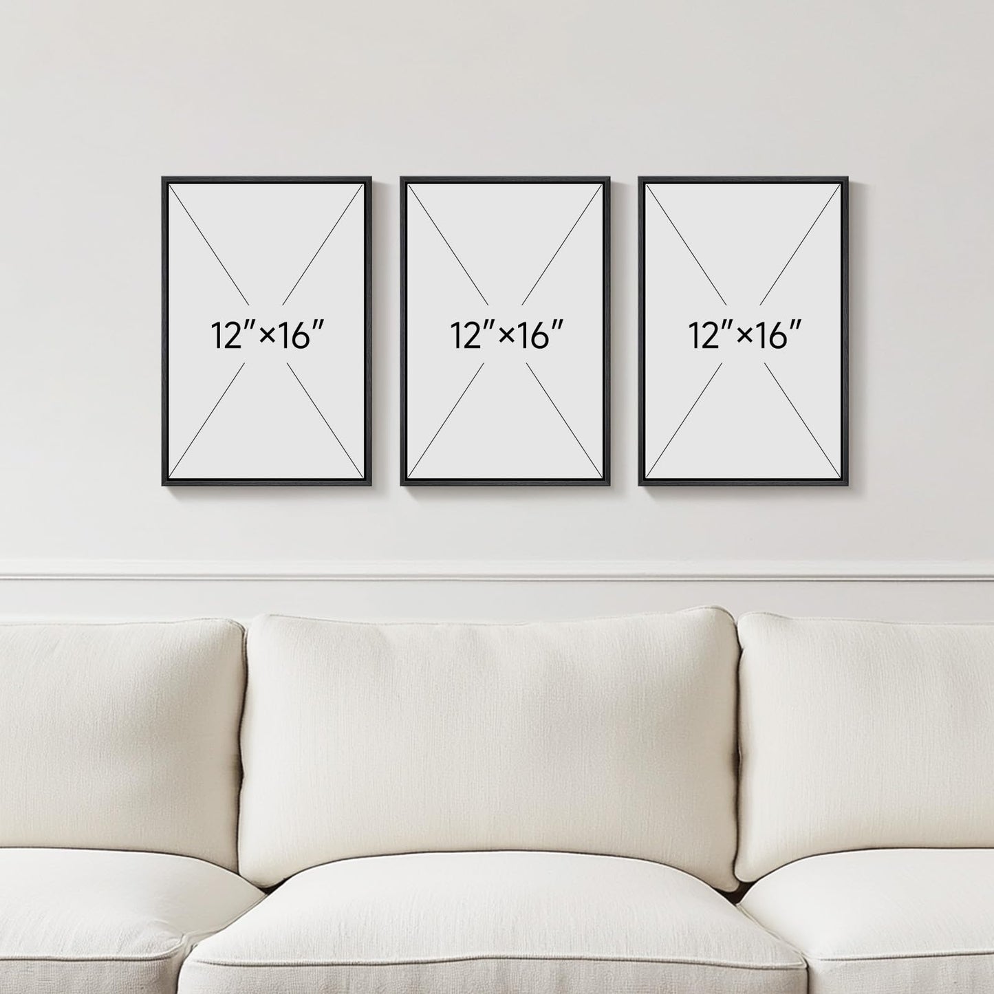 Framed Blue Boho Wall Art for Room Decor, 3 Piece Botanical Line Artwork for Walls, Mid Century Modern Blue Canvas Pictures Prints for Living Room Bedroom Hallway Office Apartment Wall Decor, 12x16 In