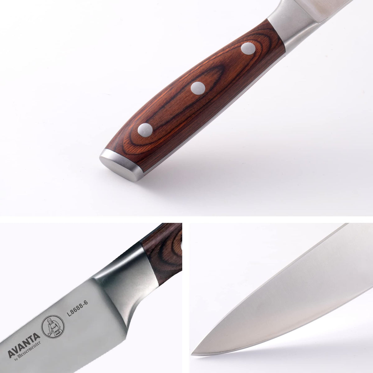 Messermeister Avanta Forged 3-Piece Pakkawood Starter Set - German X50 Stainless Steel - Includes 8” Chef’s Knife, 6” Utility Knife & 3” Paring Knife