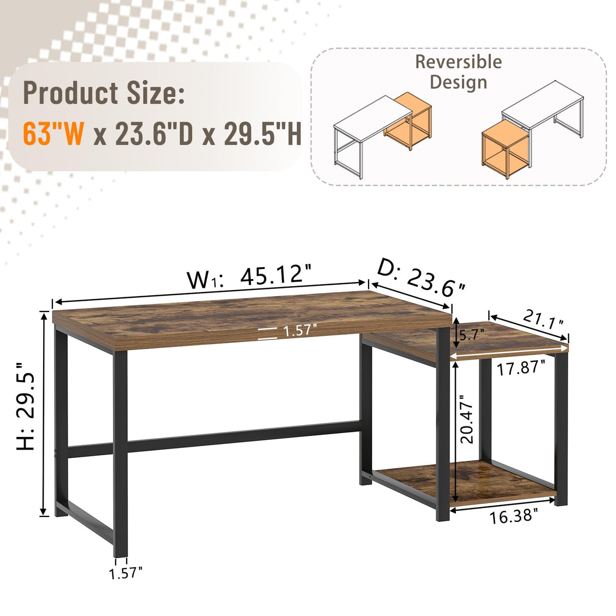 FOLUBAN Large Computer Desk for Home Office with Printer Space, Wood Study Gaming Workstation Table with Storage Shelves, Long Writing Desk for Bedroom Living Room, Rustic Brown, 63 Inch