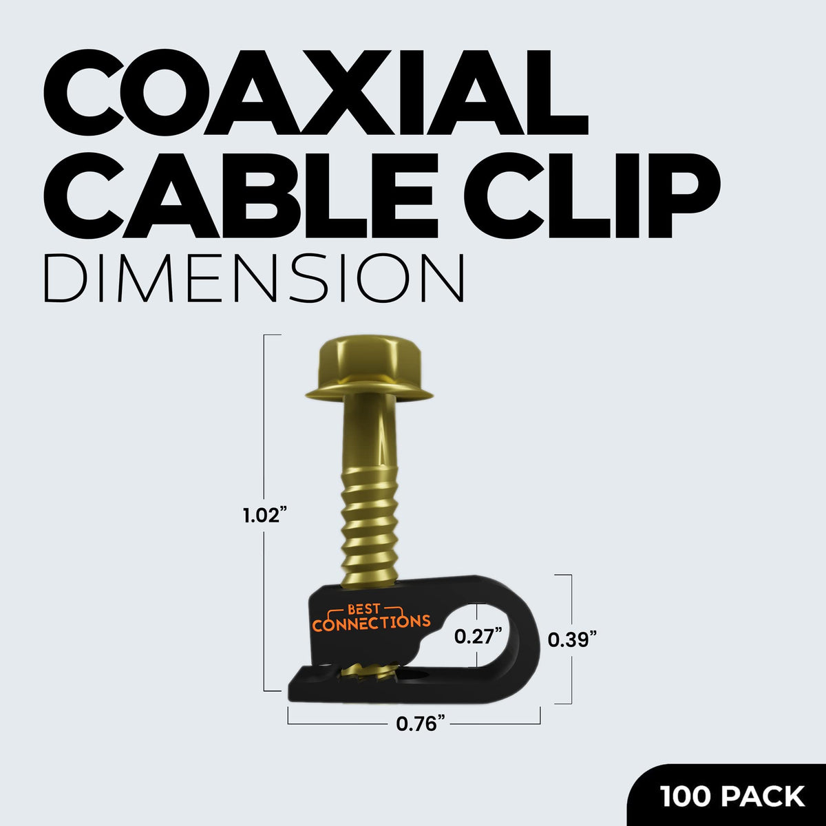 BEST CONNECTIONS Coaxial Cable Clips with Pre-Inserted Screw (100 Pack) – Black Single Cable Mounting Clamps for Coax Cable (RG6, RG59) and Ethernet Cable – Cord Fastener/Strain Relief Clip