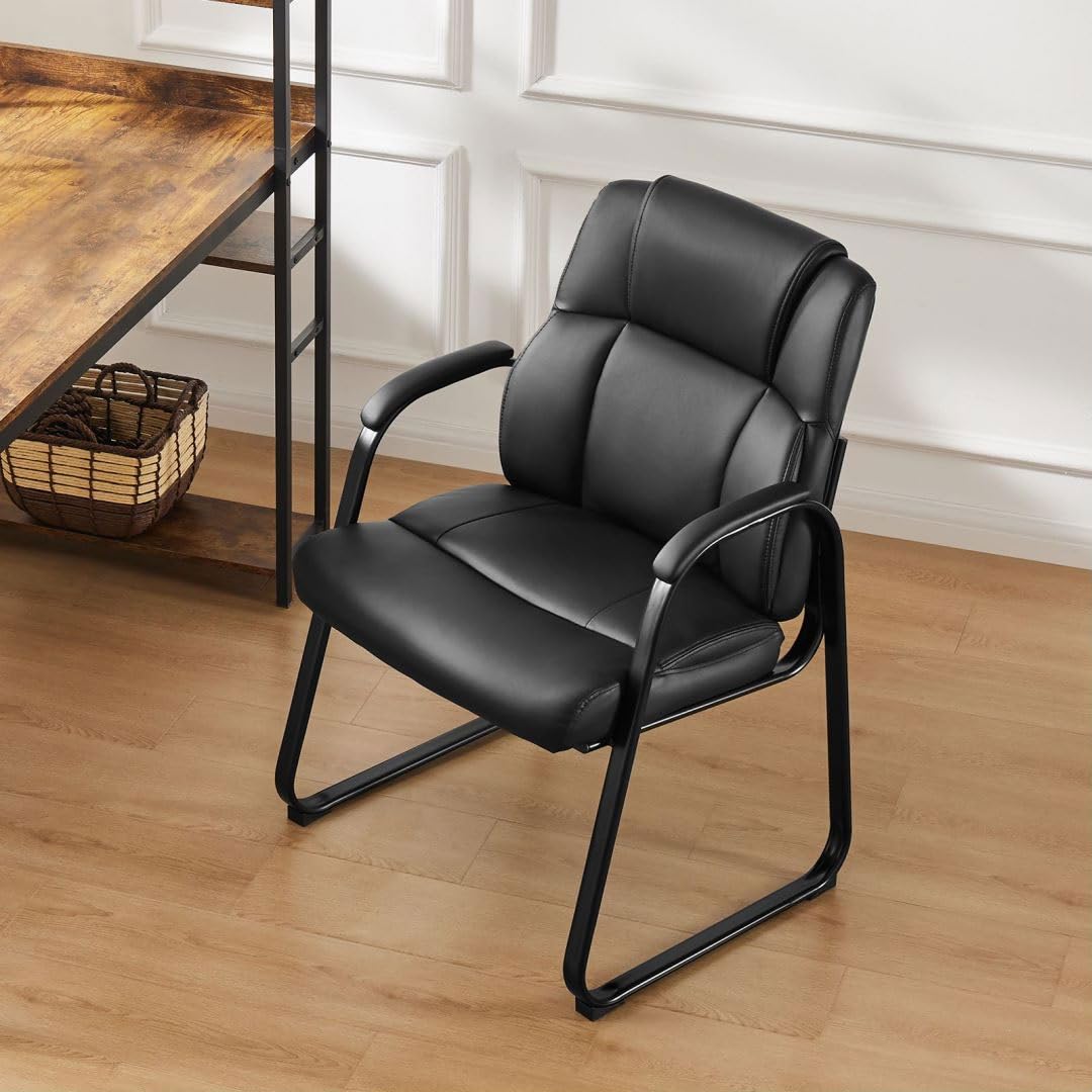 UOCFYK PU Leather Conference Room Chair, Tall Back Chairs with with Padded Arms and No Wheels, Guest Chair for Reception Waiting Room Black