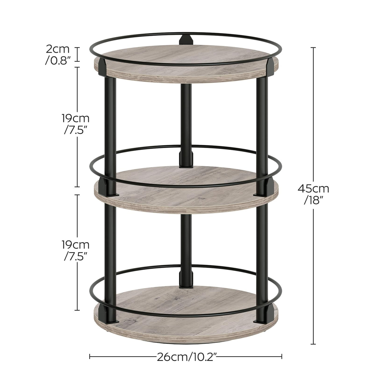 YATINEY 3-Tier Lazy Susan Organizer, Rotating Spice Rack, Spinning Organizer, Industrial Turntable Spice Rack Organizer for Cabinet, Kitchen Countertop, Greige and Black SR23BG